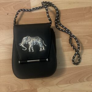 Vintage Nima Womens Shoulder Bag Black Silver Toned Elephant  Crossbody